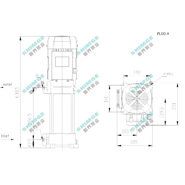 PL2-9 SHIMGE 380В ц/біжний багатоступ. вертик. (1,5 кВт, Нmax=105(84)м, Qmax=67(34)л/хв {1}