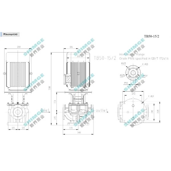 TB50-15/2 SHIMGE 380В цирк. сухий ротор 1,5 кВт Hmax 19м Qmax 400л/хв DN50 340мм {1}