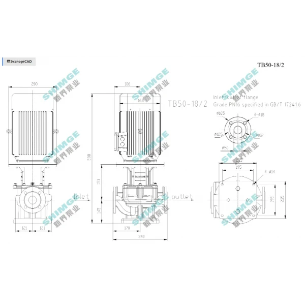 TB50-18/2 SHIMGE 380В цирк. сухий ротор 2,2  кВт Hmax 24м Qmax 584л/хв DN50 340мм {1}
