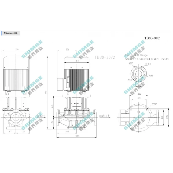 TB80-30/2 SHIMGE 380В цирк. сухий ротор  11 кВт Hmax 42м Qmax 1500л/хв DN80 500мм {1}