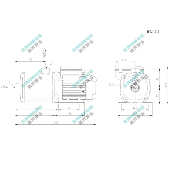 BWI 2-2/0.25 SHIMGE 220В ц/біжний багатоступ. нерж (0,25 кВт, Нmax=19(16)м, Qmax=67(34)л/хв {1}