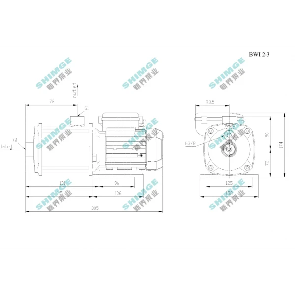 BWI 2-3/0.37 SHIMGE 220В ц/біжний багатоступ. нерж (0,37 кВт, Нmax=26(23)м, Qmax=67(34)л/хв {1}