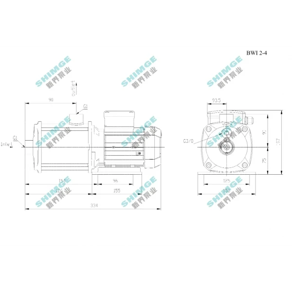 BWI 2-4/0.55 SHIMGE 220В ц/біжний багатоступ. нерж (0,55 кВт, Нmax=35(31)м, Qmax=67(34)л/хв {1}