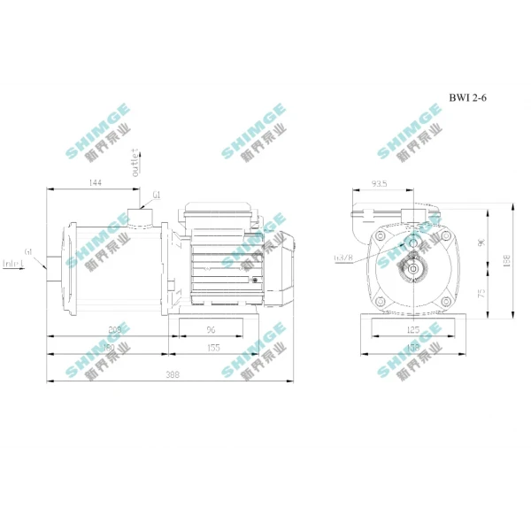 BWI 2-6/0.75 SHIMGE 220В ц/біжний багатоступ. нерж (0,75 кВт, Нmax=52(46)м, Qmax=67(34)л/хв {1}