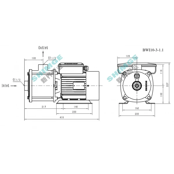 BWI 10-3/1.1 SHIMGE 220В ц/біжний багатоступ. нерж (1,1 кВт, Нmax=35(25)м, Qmax=233(166)л/хв {1}