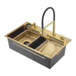 GS 7547-13 мийка PROFI 750*470 змішувач+сифон+ коланд.+дозатор+омивач склянк. (GOLD) {1/1}