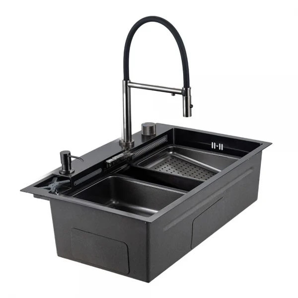 GS 7547-19 мийка PROFI 750*470 змішувач+сифон+ коланд.+дозатор+омивач склянк. (збройва сталь) {1/1}