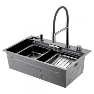 GS 7547-19 мийка PROFI 750*470 змішувач+сифон+ коланд.+дозатор+омивач склянк. (збройва сталь) {1/1}