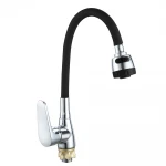 Смеситель для кухни WEZER VRL415B-07 однорычажный с силиконовым изливом крепление гайкой диаметр 35 мм хромированный/черный