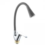 Смеситель для кухни WEZER VRL417G-04 однорычажный с силиконовым изливом крепление гайкой Ø35 (хром/серый)