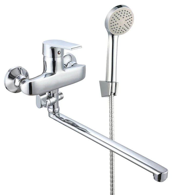Смеситель для ванны WEZER VRL611-10 однорычажный с длинным поворотным изливом хромированный
