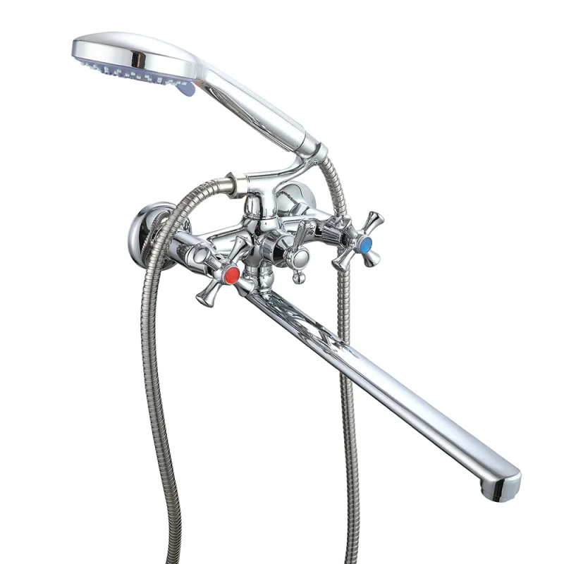 Смеситель для ванны WEZER VRL720-12 двухвентильный с длинным поворотным изливом хромированный