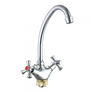 Смеситель для кухни WEZER VRL421-12 двухвентильный с высоким гусаком крепление гайкой хромированный