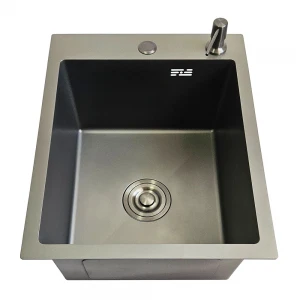 Мойка кухонная ITAL ID 4050-MGR одинарная 400x500x215 мм PVD Graphite Matte с сифоном, дозатором и корзиной