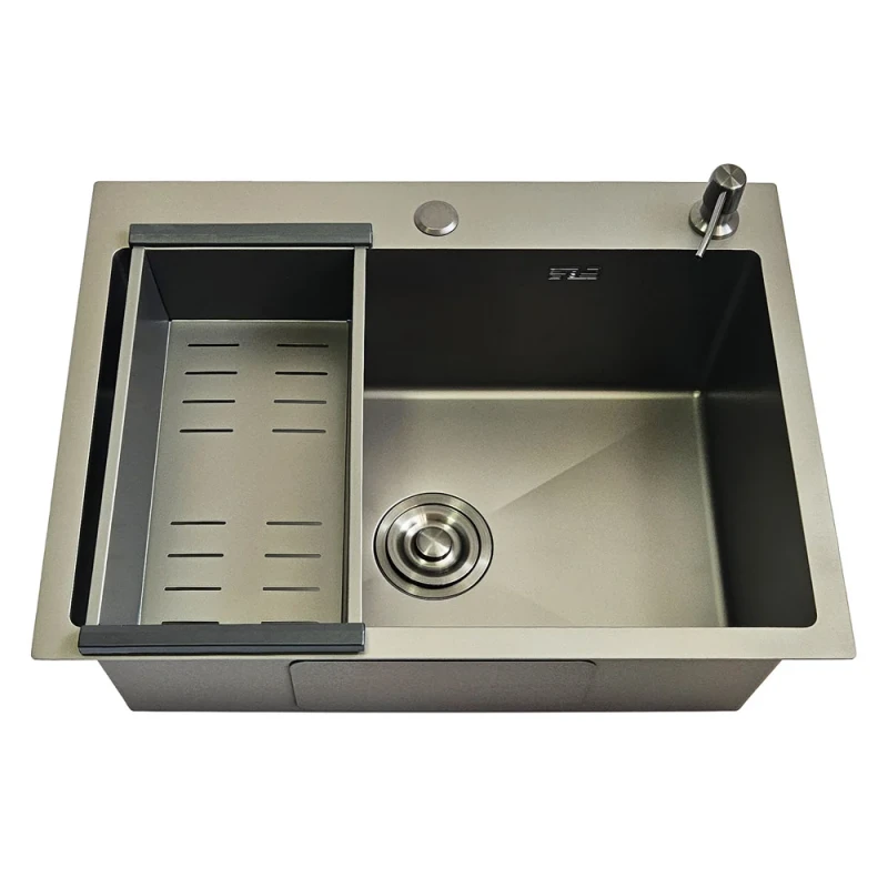 Мойка кухонная ITAL 500x500x215 мм одинарная с сифоном, дозатором и корзиной PVD Graphite Matte