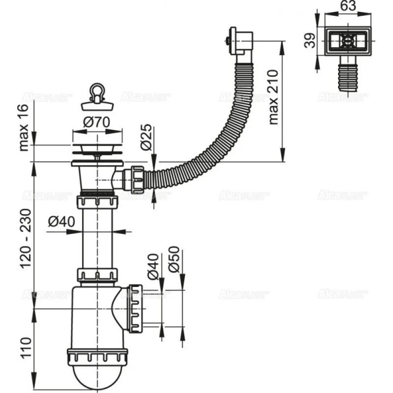Сифон для кухонной мойки ALCA PLAST A444 1 1/2