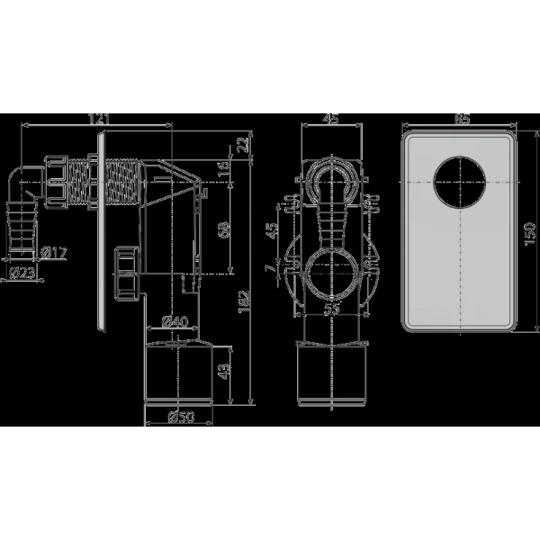 APS3 Сифон для пральної машинки хром під штукатурку  {40}