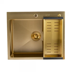 GS 6050-3 мийка 600*500 нерж. сталь  SUS 201 сифон+коландер (ЗОЛОТО PVD покрит.