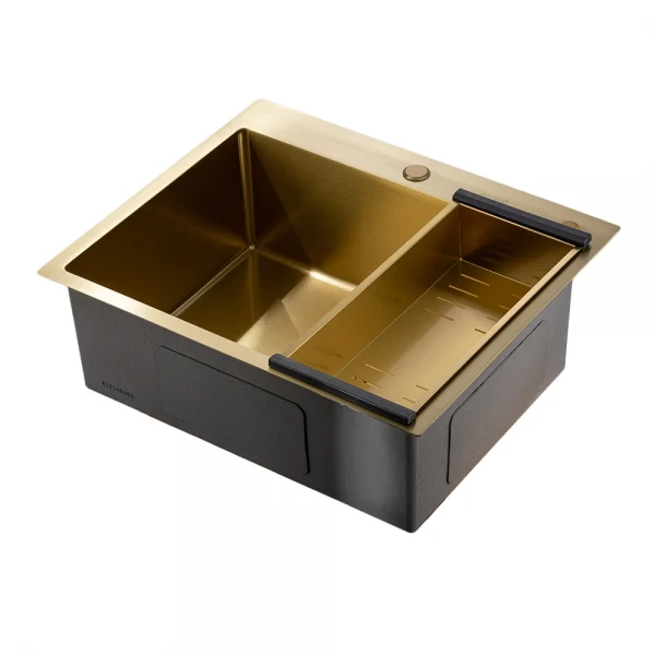 GS 6050-3 мийка 600*500 нерж. сталь  SUS 201 сифон+коландер (ЗОЛОТО PVD покрит.