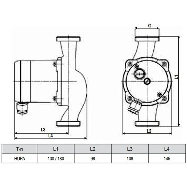Насос циркуляционный HUPA 30-70-180 без гаек (без кабеля)