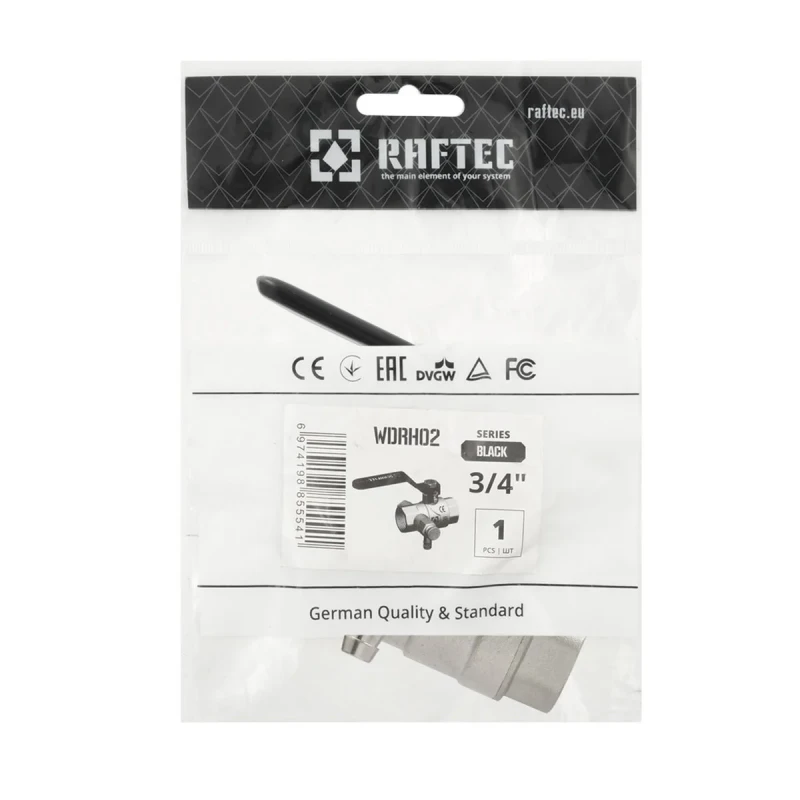 Кран кульовий з дренажем Raftec BLACK DN20 3/4