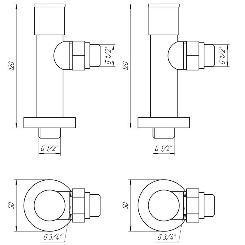 Набір Кран вентильний кутовий з американкою SOLOMON LUX 1/2″ 7777 (2шт.) BLACK (1уп)