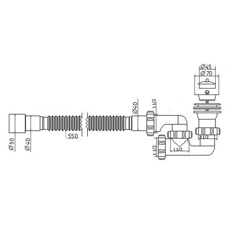 Сифон Waterstal А-82589 для душ. піддону регульов. 1 1/2″ 40/50 з гнучк. трубою