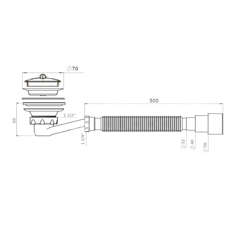 Сифон Waterstal SE 3860 для душ. піддона 1 1/2″ низький з гофрою 32х32/40/50