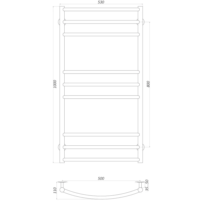 Рушникосушарка UNIO LDE W 1000-500-9 BLK Драбинка Дуга Еліт вода чорна