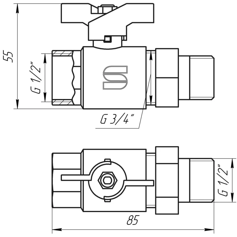 Кран кульовий прямий з американкою SELBA 1/2″ КБ SL1509