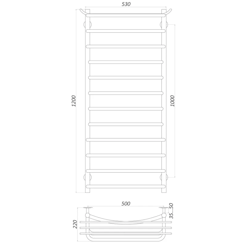 Рушникосушарка UNIO Zp W 1200-500-12 Зета з полицею вода
