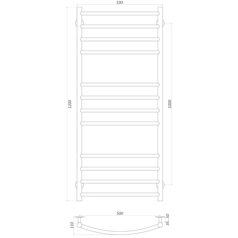 Рушникосушарка UNIO LDE W 1200-500-12 BLK Драбинка Дуга Еліт вода чорна