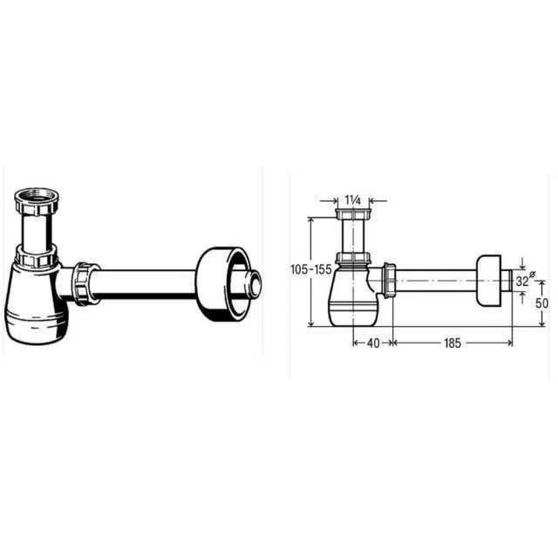 Сифон для біде VIEGA 1 1/4″х1 1/4″ пластик бутил. б/г 120337