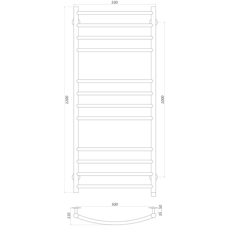 Рушникосушарка UNIO LDE EL 1200-500-12 BLK Драбинка Дуга Еліт електро чорна