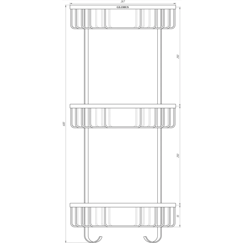Поличка в душову SS8477-кутова Потрійна НЕРЖ-SUS304-(200*200*600мм)-(Globus Lux)