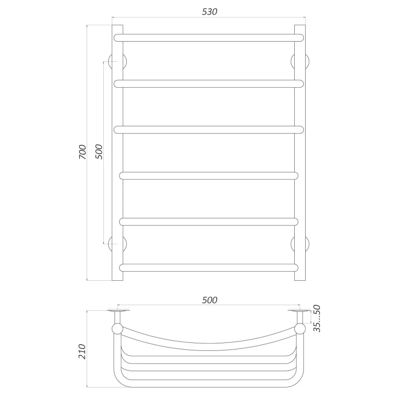 Рушникосушарка UNIO LКD W 700-500-6 Драбинка Каскад Дуга вода