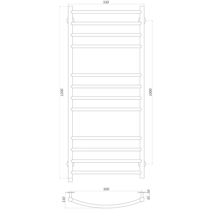 Рушникосушарка UNIO LDE ER 1200-500-12 BLK Драбинка Дуга Еліт електро чорна