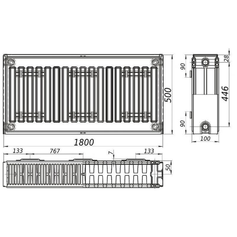 Радіатор сталевий панельний QUEEN THERM 22 бок 500х1800