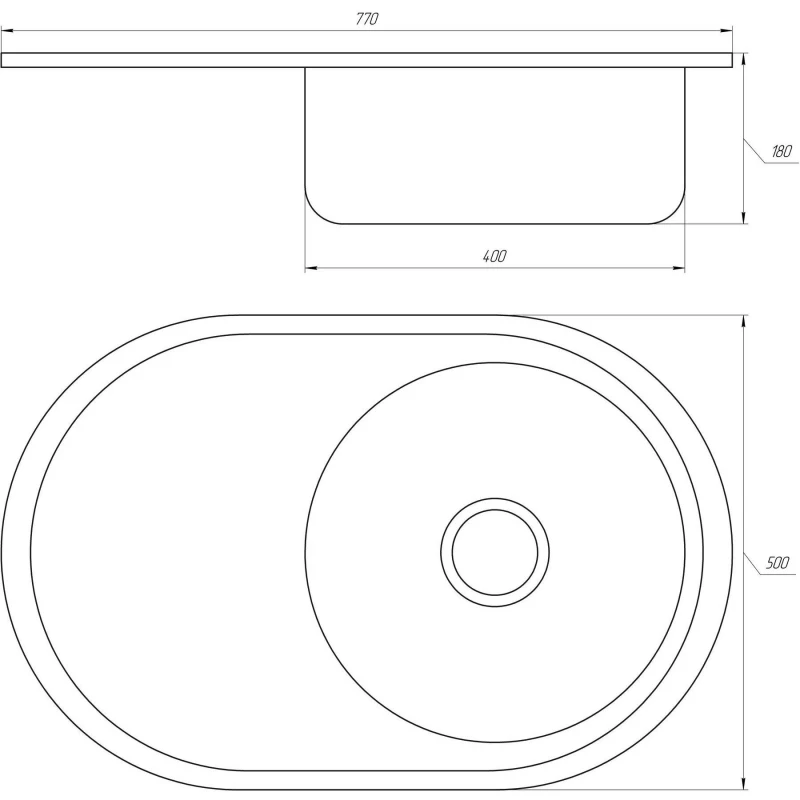 Мийка кухонна врiзна кругла з полицею 770х500х180 Decor MR 7750 D Mira