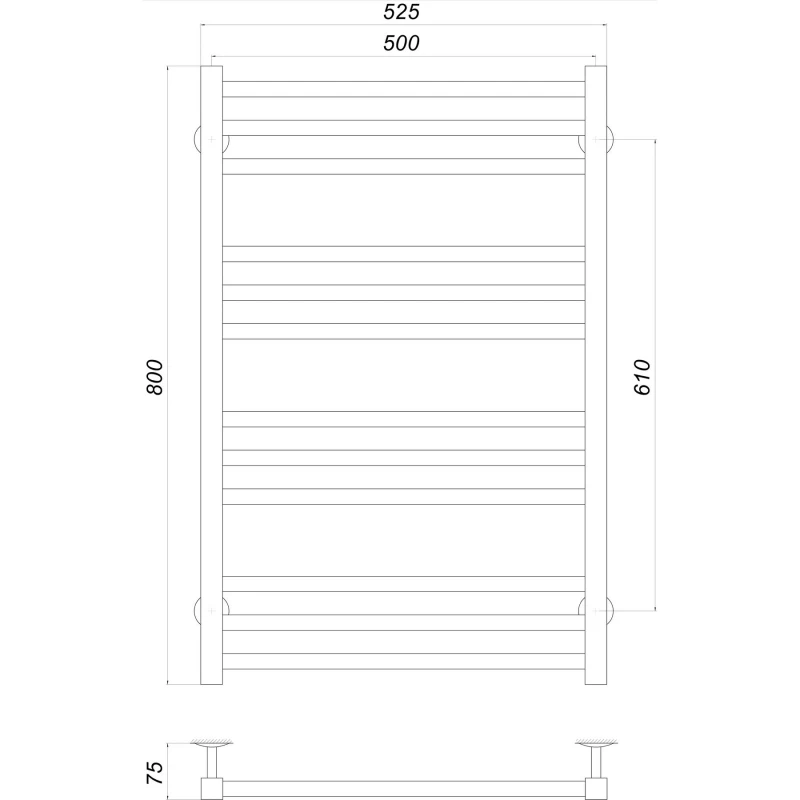 Рушникосушарка UNIO MS W 800-500-12 BLK Модена вода чорна