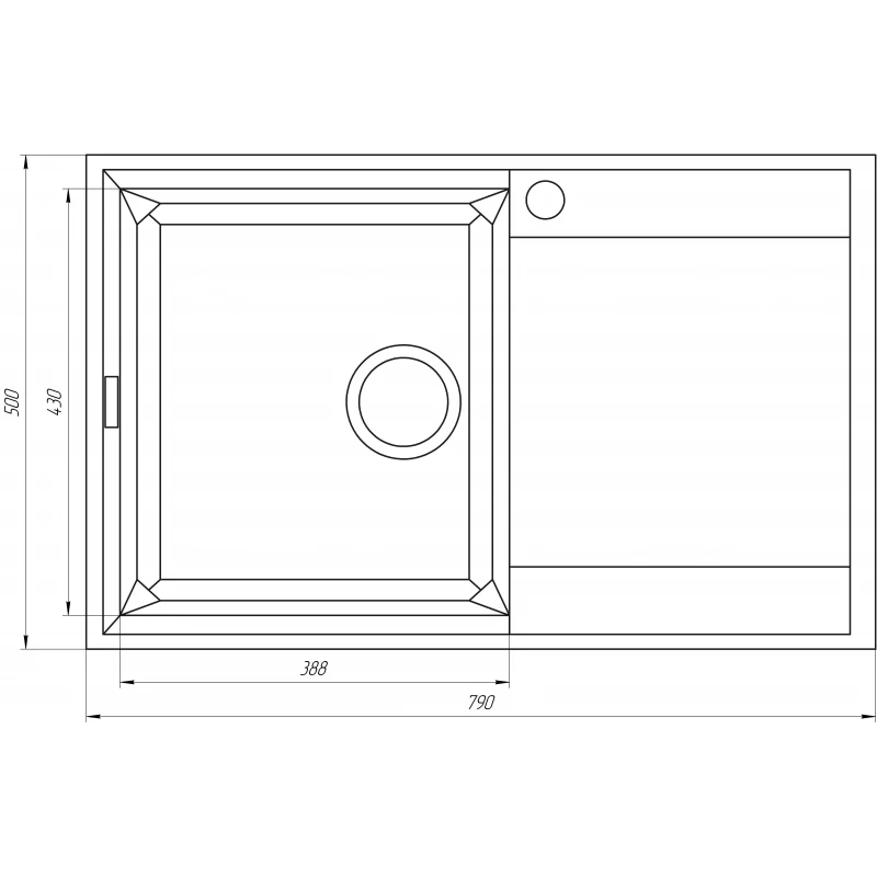 Гранітна мийка Globus Lux КOMO мокко 790х500мм
