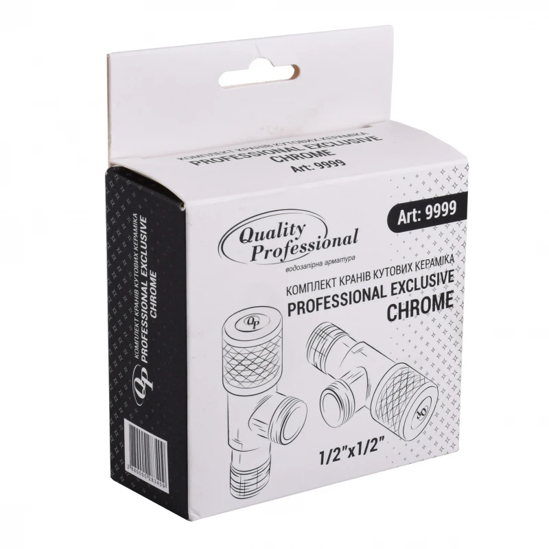 !!Набір кранів кутових кераміка PROFESSIONAL EXCLUSIVE 1/2″X1/2″ 9999 CHROME (1уп.)