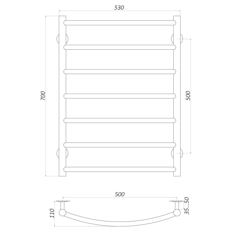 Рушникосушарка UNIO LD W 700-500-7 BLK Драбинка Дуга вода чорна