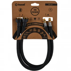 Шланг для змішувача TUCAI TAQ PREMIUM GRIF М10х1/2″ 0,5м. АНТИКОР. AСB ПАРА (Чорний Мат) 209965