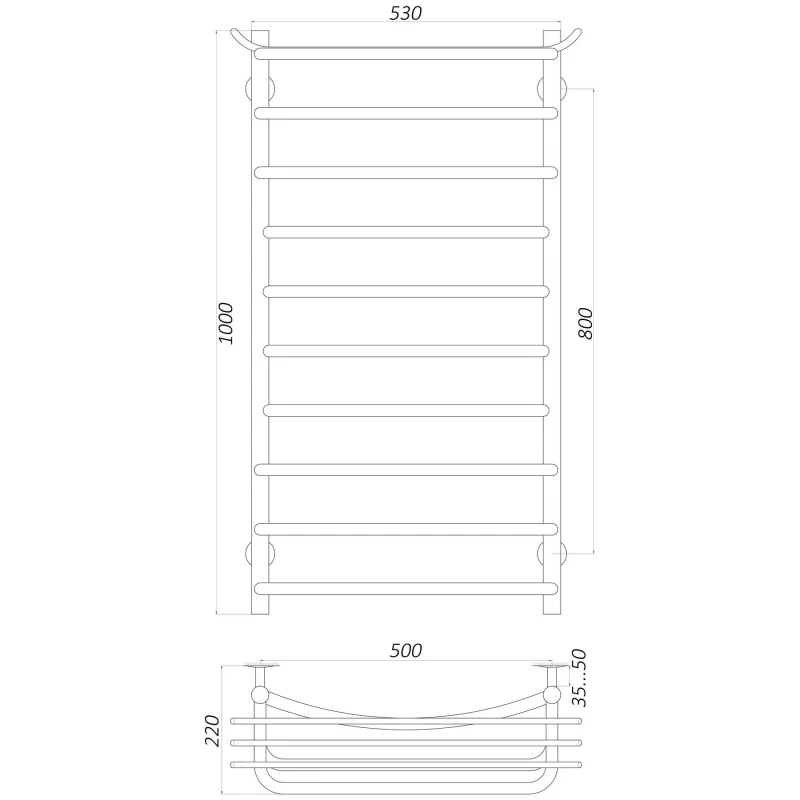 Рушникосушарка UNIO Zp W 1000-500-10 Зета з полицею вода