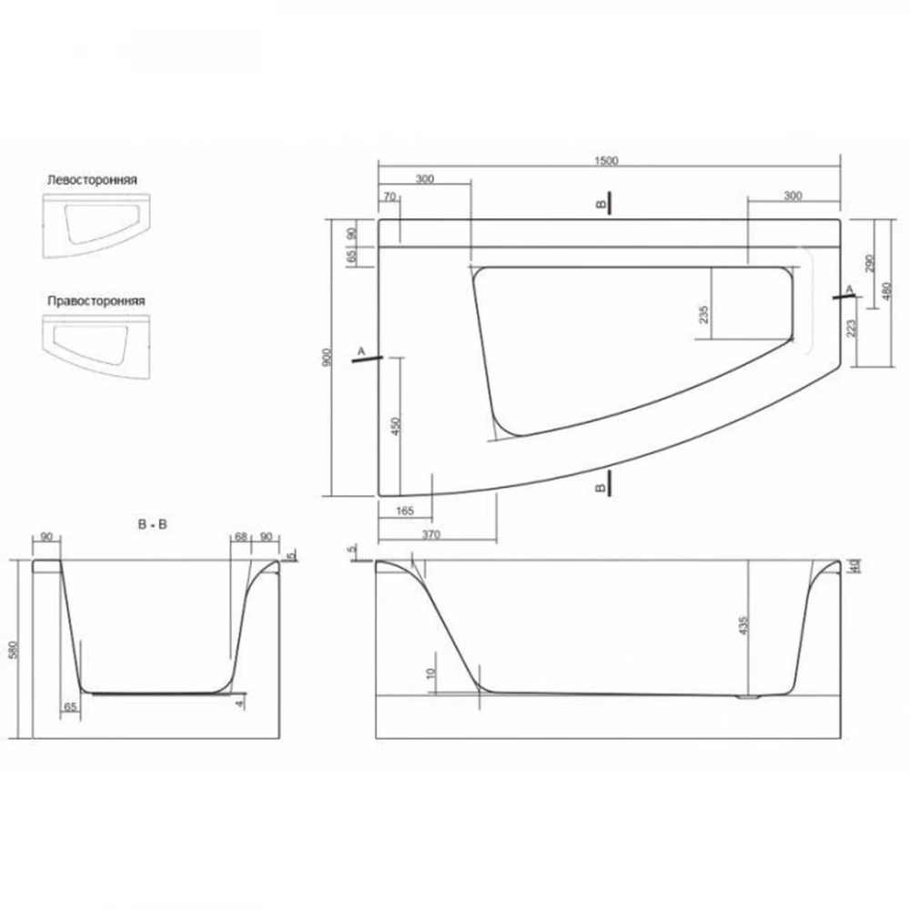 VIRGO MAX Ванна 150x90 права
