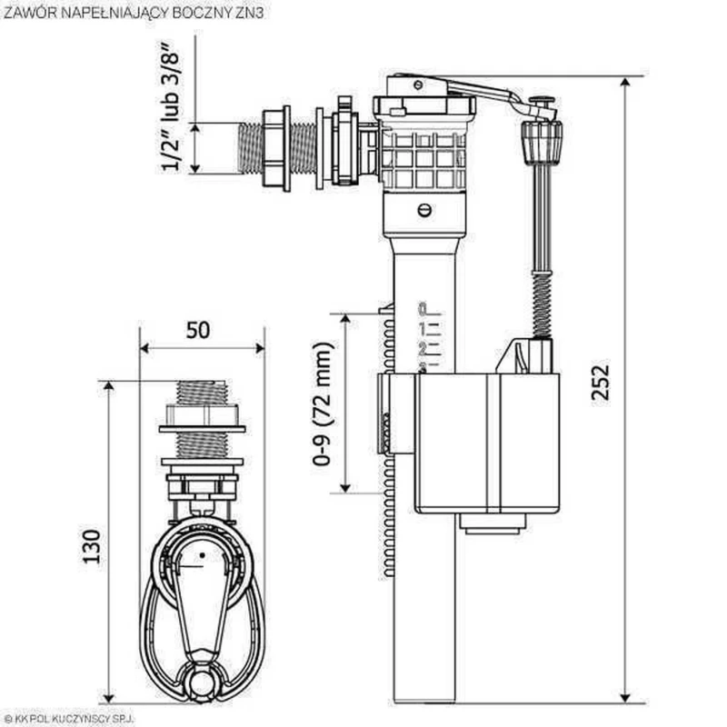 Клапан заповнення K.K.POL ZN3/116 1/2″ бок. POM, (безшумн.)