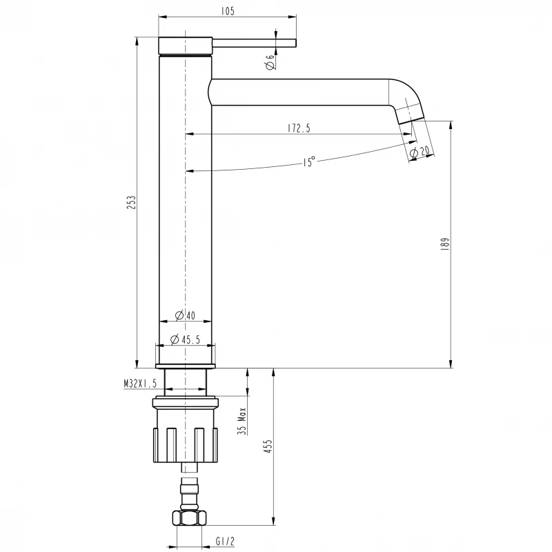 Змішувач для умивальника TOPAZ LOFT TLF 32203-H75-C