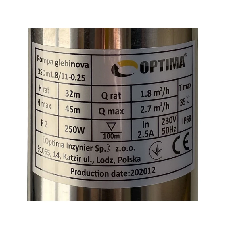 Насос скважинный с пов,уст, к песку 3″ OPTIMA 3SDm1,8/11 0,25 кВт 45м + пульт+кабель 1,5м NEW