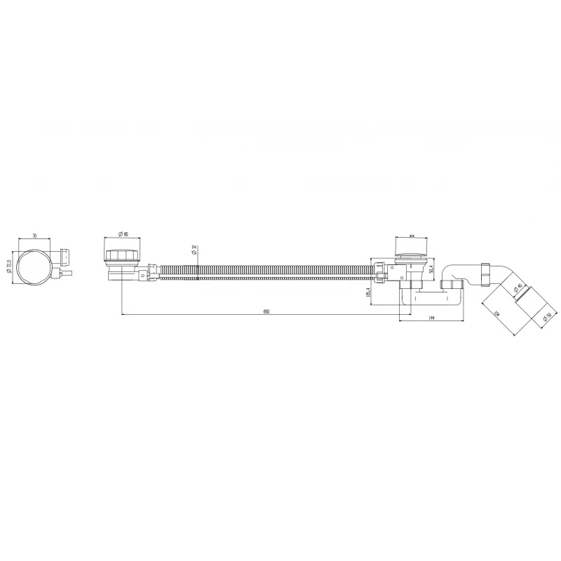 Сифон для ванни Koer BD-04-05 1 1/2'' напівавтомат з переливом, без ревізії (KR5443)